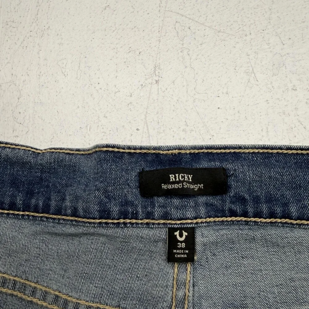 True Religion Ricky Relaxed Straight Jeans Mens 38x34 Medium Wash Denim Pants